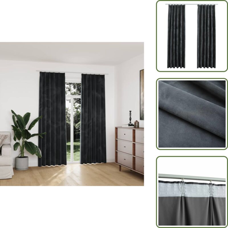 Verdunkelungsvorhänge mit Haken 2 Stk. Samt Anthrazit 140x225cm - Elegante Vorhänge - Samtvorhänge - Anthrazitfarbene Vorhänge - Wohnraumdekoration