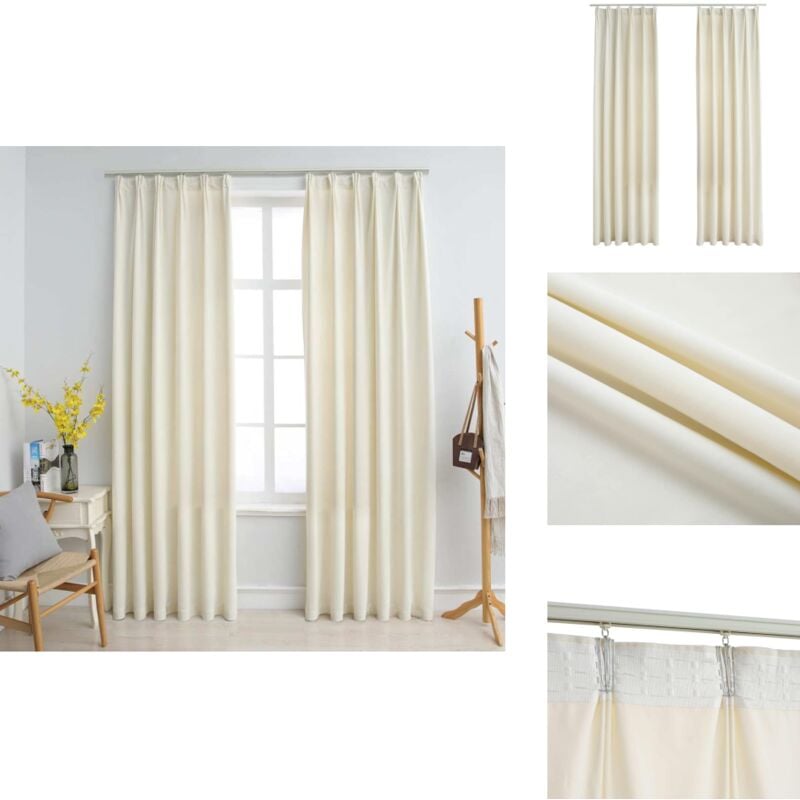 Verdunkelungsvorhänge mit Haken 2 Stk. Samt Creme 140x175cm - Elegante Vorhänge - Samtvorhänge - Cremefarbene Vorhänge - Wohnraumdekoration