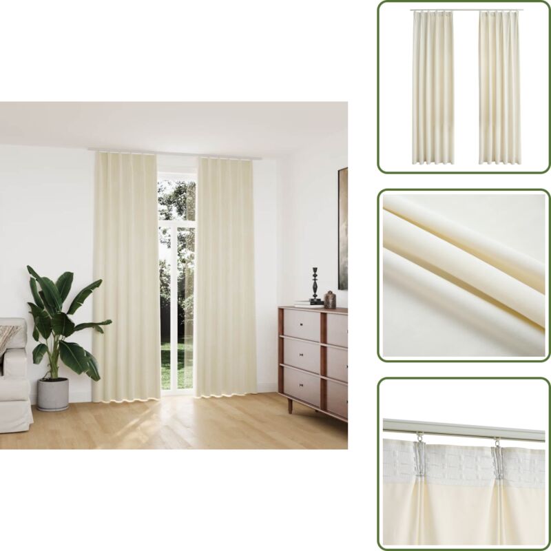 Verdunkelungsvorhänge mit Haken 2 Stk. Samt Creme 140x245cm - Elegante Vorhänge - Samtvorhänge - Cremefarbene Vorhänge - Wohnraumdekoration