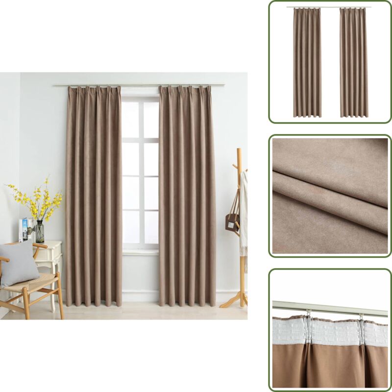 Verdunkelungsvorhänge mit Haken 2 Stk. Taupe 140x175 cm - Elegante Vorhänge - Wohnraumdekoration - Gardine Taupe - Vorhänge Mit Wildlederlook