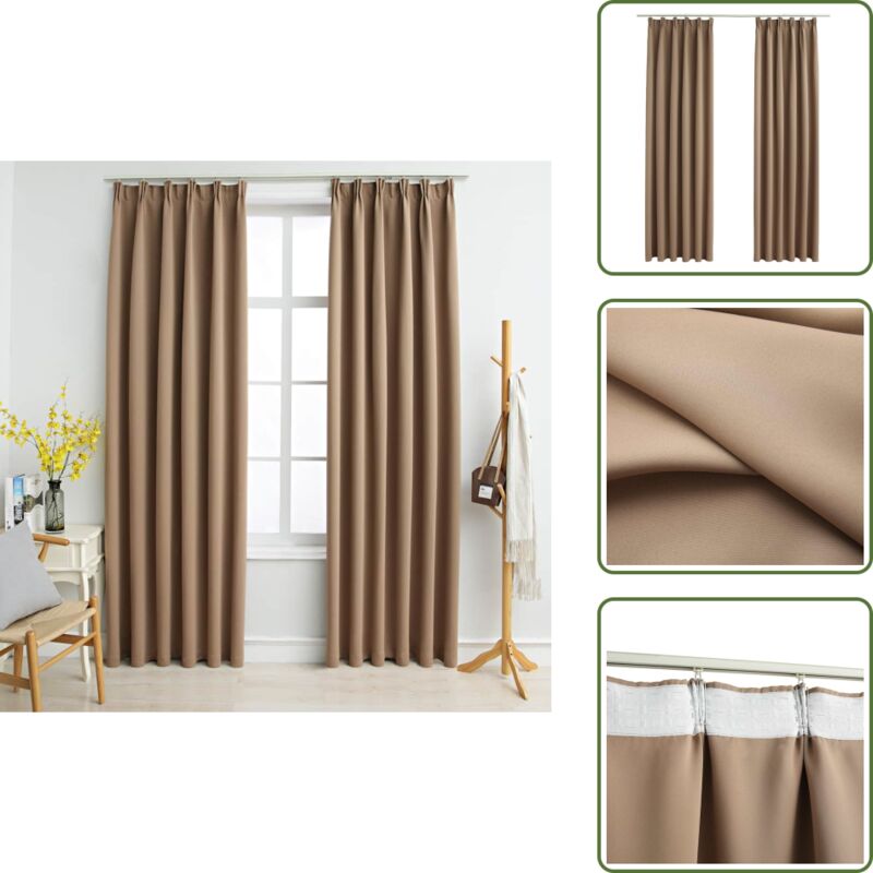 Verdunkelungsvorhänge mit Haken 2 Stk. Taupe 140x175cm - Verdunkelungsvorhänge - Polyester Vorhänge - Wohnraumdekoration - Tapete Vorhänge - Vorhänge