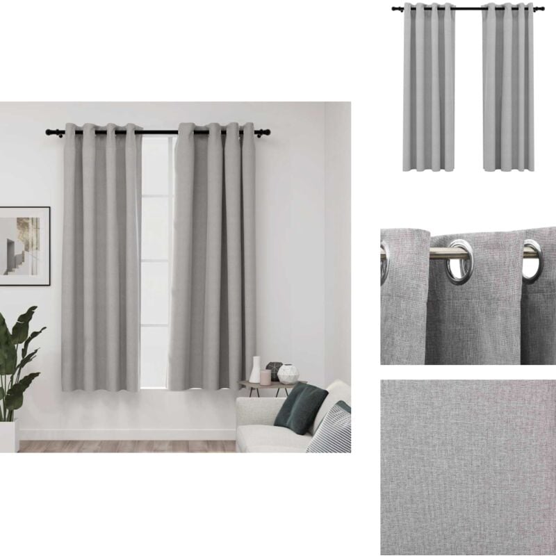 Verdunkelungsvorhänge Ösen Leinenoptik 2 Stk. Grau 140x175 cm - Verdunkelungsvorhänge - Leinenlook Vorhänge - Grau Vorhänge - Wohnraum Vorhänge