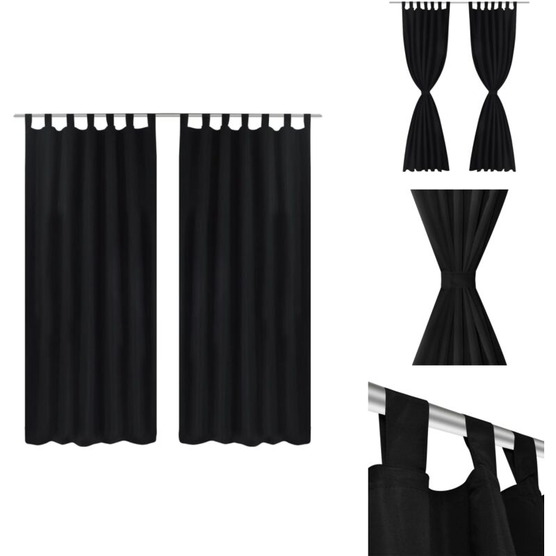 Vorhänge Gardinen aus Satin 2-teilig 140 x 225 cm Schwarz - Satin Vorhänge - Schwarze Vorhänge - Wohnraumdekoration - Gardinen Schwarz