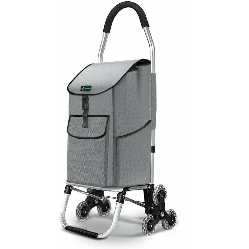 Aluminium Einkaufstrolley Treppensteiger, Trolly Einkaufswagen Klappbar, 6 Räder, Wasserdicht Oxford, 45L, Grau - Vounot