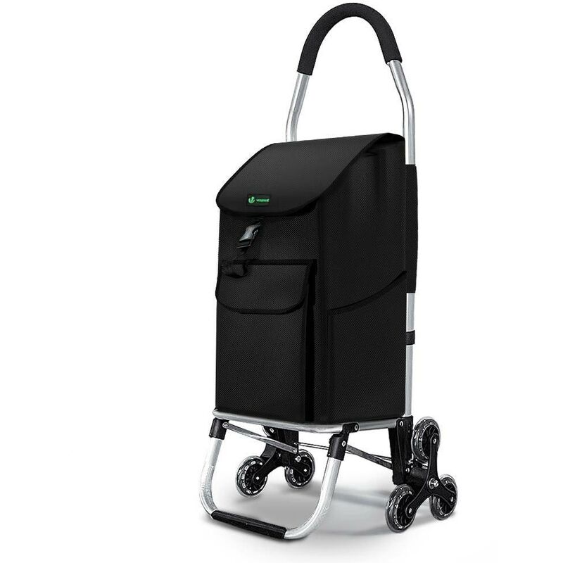 VOUNOT® Aluminium Einkaufstrolley Treppensteiger, Trolly Einkaufswagen Klappbar, 6 Räder, Wasserdicht Oxford, 45L, Schwarz