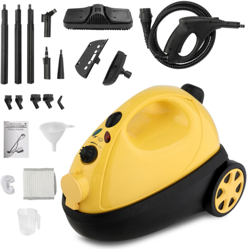 VSC28B Multipurpose Dampfreiniger with 19 Accessories, 1.2L tank Portable Steamer for Floors, Carpet, Windows, Cars and More, 1500W, Yellow