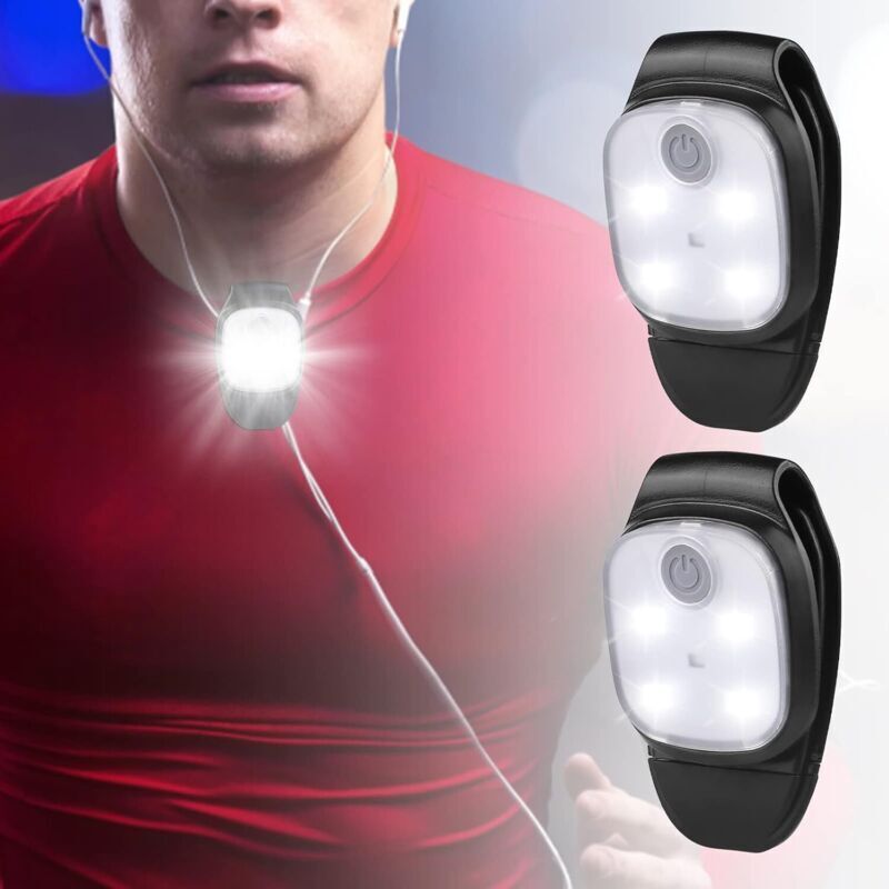 Vtizikl 2 Pièces Lampe à Pince LED, Réfléchissants Lampe à Pince Rechargeable USB, 4 Modes D'Éclairage, Mini Lampe Frontale pour La Course en Plein