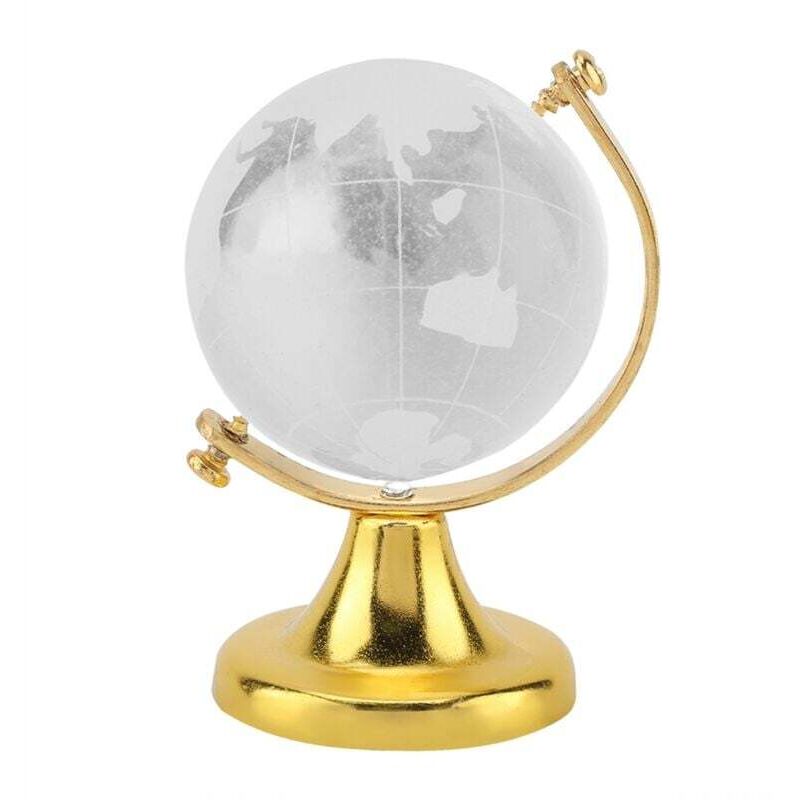 Vtizikl Boule de cristal 3D Globe du Monde - Mini sphère en verre transparent avec carte mondiale, poids-papier déco bureau maison, cadeau chic (Or)