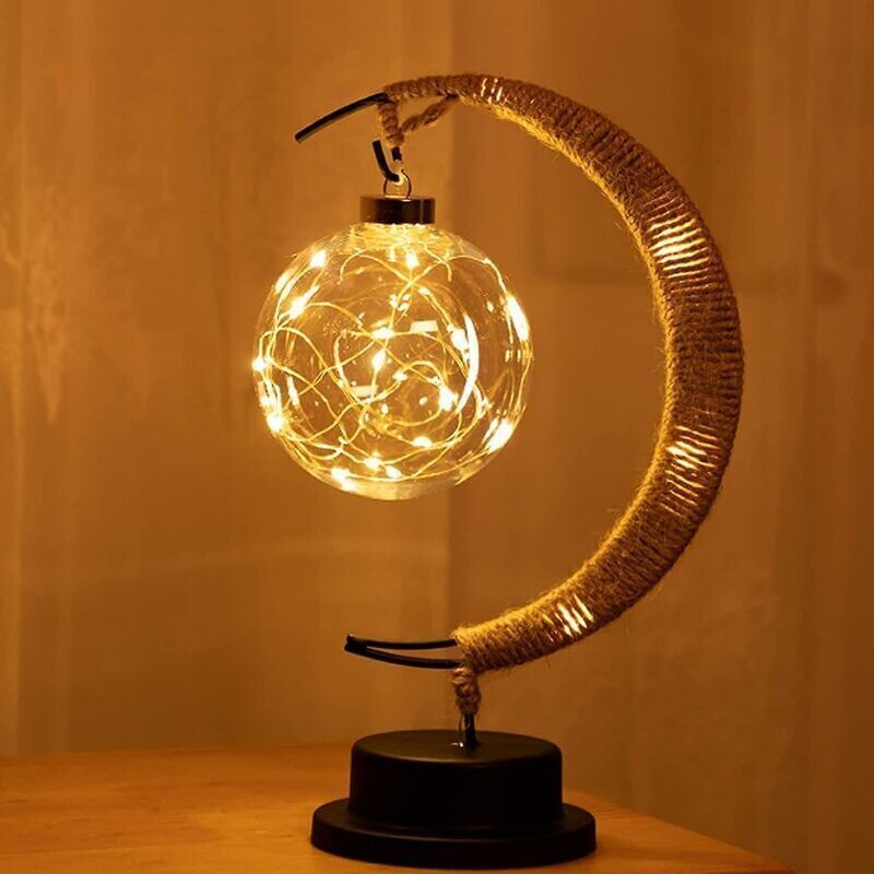 Vtizikl La lampe lunaire enchantée - Lampe de lune suspendue Lumière de nuit avec support, lampe lunaire croissant de lune