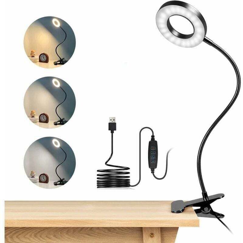 Vtizikl Lampe de Bureau à Pince 48 LED Flexible à 360°Lampe Lecture Clipsable 3 Modes d’Éclairage &10 Niveaux de Luminosité Lampe Bureau Led USB pour