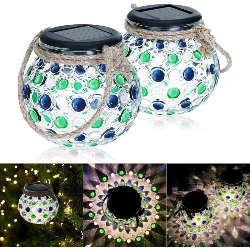 Vtizikl Lanterne Solaire Extérieur, 2 Pièces Lampe Solaire en Verre LED Boule Lumières Solaire en Pot Mason IP44 Etanche Lampe de Jardin Lampe