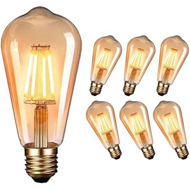 Vtizikl LED Edison Vintage Ampoule, E27 4W LED Vintage Ampoule Antique Lampe décorative 2700K Rétro Lampe Edison Blanc Chaud Incandescence - 6 Pièces