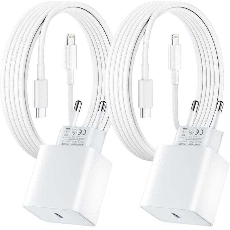 Vtizikl Lot de 2 pour Chargeur Rapide iPhone, 20W PD USB-C Prise Secteur avec 2m Câble USB C vers Lightning pour iPhone 14/14 pro/13/13 Pro/13 Pro