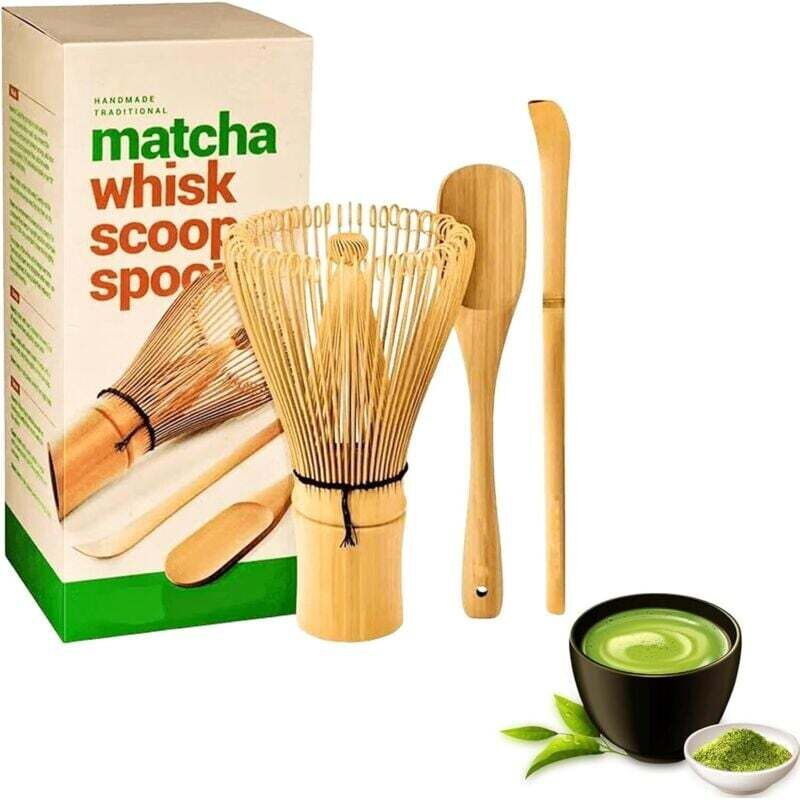 Vtizikl Lot de 3 fouets à matcha 100 dents - Fouet à matcha traditionnel - Cuillère traditionnelle - Thé vert - Poudre de thé - Fait main