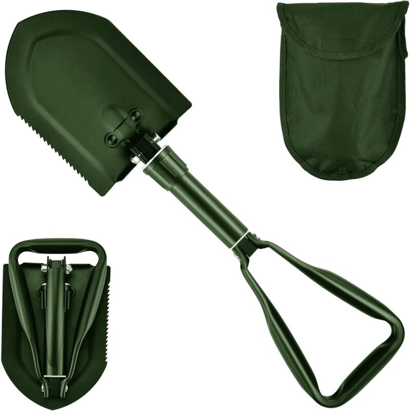 Vtizikl Pelle Pliante 58cm,Pelle Multifonction Extra Stable Haute Résistance en Acier au Carbone avec Sac de Transport (Vert 1pcs)