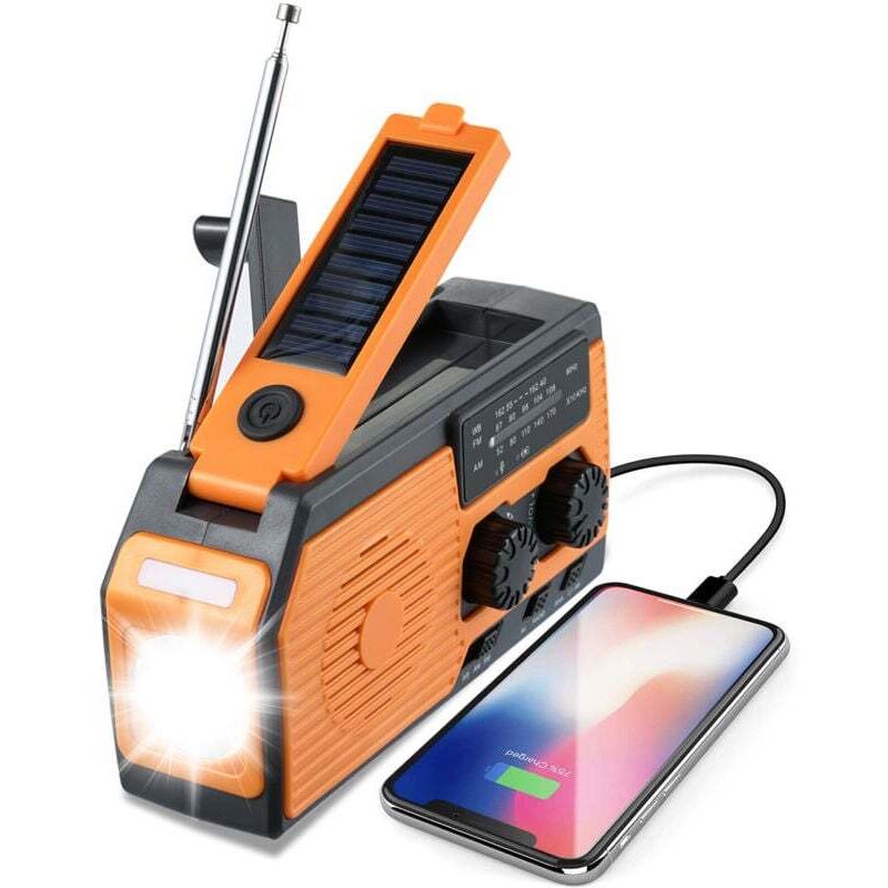 Vtizikl Radio Solaire, Dynamo Radio Portables Rechargeable étanche 5000mAh, Lampe de Poche, Lampe de Lecture, Alarme SOS, Radio à Manivelle AM FM WB,