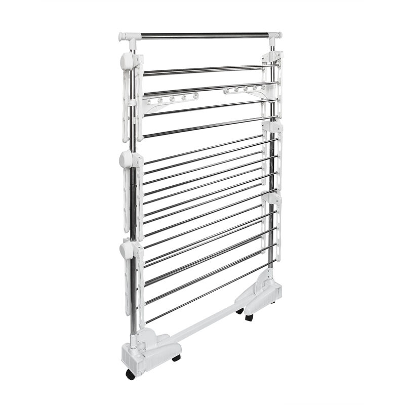 Wäsche-Trockengestell, Wäscheständer Material: Edelstahlrohre Maximale Belastbarkeit: 3 kg pro Stützstange 3 Ablagen, Weiß, Mit Flügeln und Stange