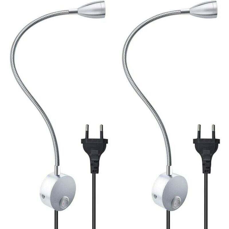 W flexible Wandleselampe mit EU-Stecker und Schalter, Wandleuchten zum Lesen, Bücher, Kopfteil, Schlafzimmer (2 Einheiten, warmes Licht)