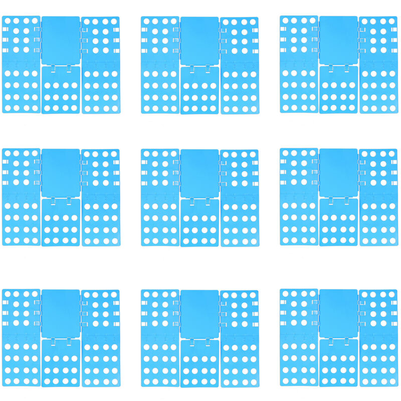 9x Wäschefalter 3. Generation, klappbar, Faltbrett für Shirts, Hemden, flexibel, Flip, Fold, B x T: 68 x 57 cm, blau