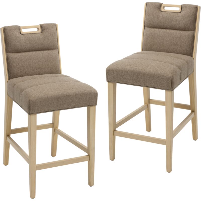Wahson Barhocker 2er Set, Leinen Küche Tresenhocker mit Lehne, Moderne Küche Tresenhocker, Holz Barstuhl für Esszimmer Kücheninsel, Braun