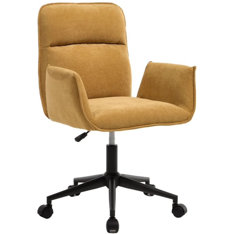 Wahson Bürostuhl aus Chenille, 360° Drehbar Bürostuhl mit Rollen, Höhenverstellbar Arbeitsstuhl für Wohnzimmer Homeoffice, Gelb