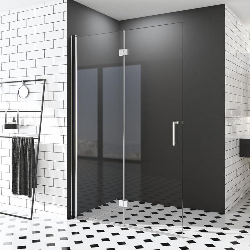 Walk in Duschwand, 90x195 cm Falttür Walk in Dusche Doppel Faltbar Duschtrennwand Walk-in Duschabtrennung Walk in Dusche 5mm ESG-Sicherheitsglas Nano