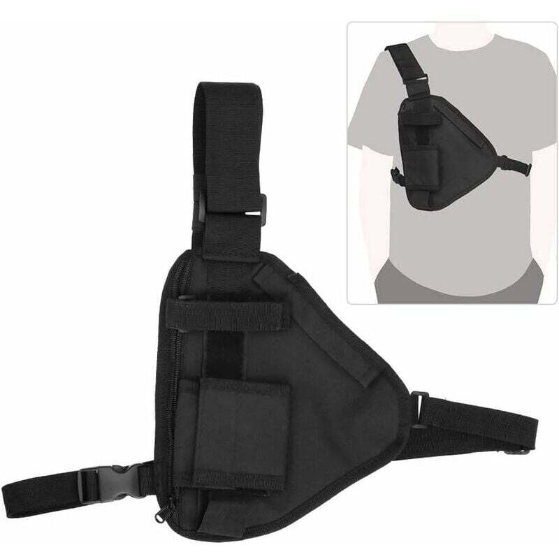 SNQ - Walkie-Talkie-Tasche, 10,2 x 6,69 Zoll, tragbare Funkgerätetasche, Walkie-Talkie-Weste, Brusttasche, schwarze Tasche mit verstellbarem Gurt,