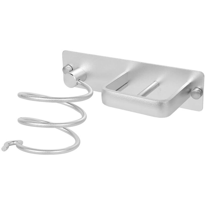 Wall-Mounted Hair Dryer Rack Aluminum Drill Hair Dryer and Iron Holder Matte Surface Hair Dryer Holder Storage Bathroom Organizer (Matte Silver)