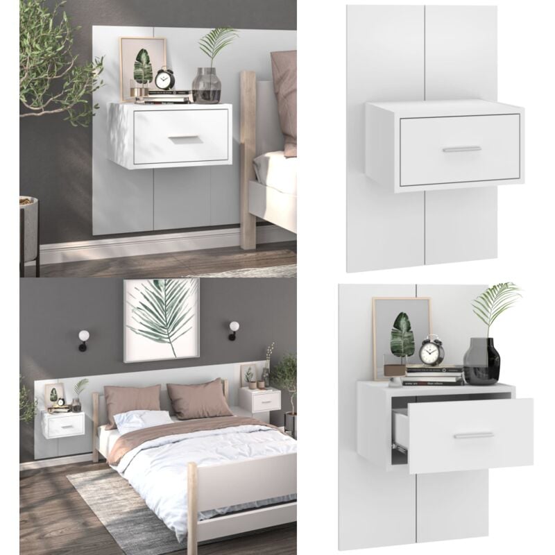 Wand-Nachttisch Weiß - Wandregal - Nachtschränkchen - Wohnzimmer Dekoration - Holz Sideboard - Möbelstück - Home & Living