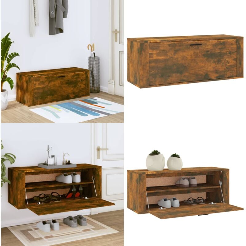 Wand-Schuhschrank Räuchereiche 100x35x38 cm Holzwerkstoff - Wand-Schuhschrank - Schuhschrank - Schuhregal - Holzwerkstoff Möbel - Garderobe - Home &