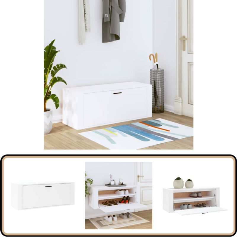 Vidaxl - Wand-Schuhschrank Weiß 100x35x38 cm Holzwerkstoff - Wand-Schuhschrank - Schuhschrank Weiß - Schuhorganisation - Holzwerkstoff Möbel
