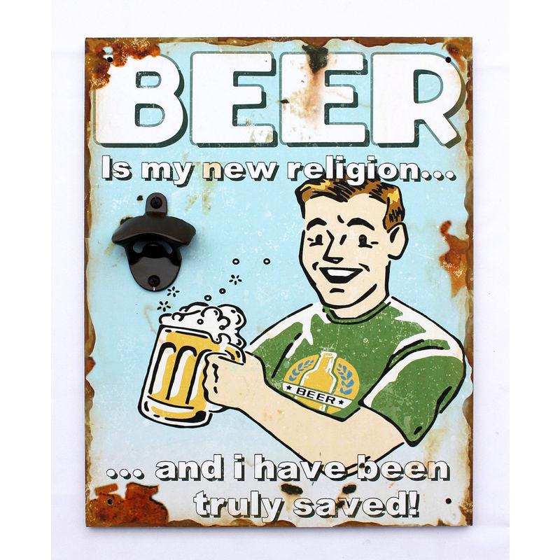 Dandibo - Wandbild Beer mit Flaschenöffner 40 cm Bieröffner 21261 Blau Wandflaschenöffner