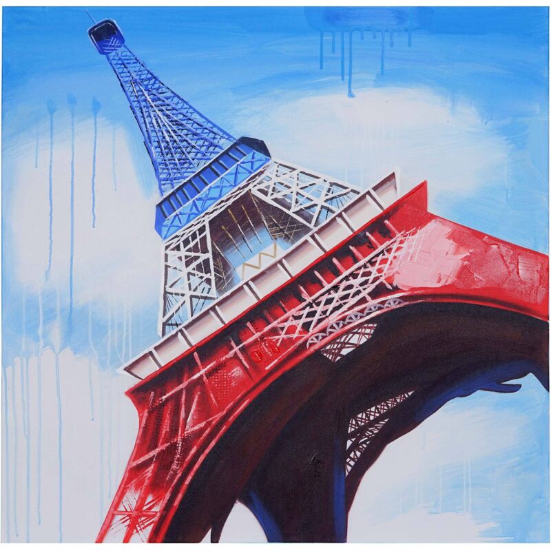HHG - Wandbild Eiffelturm Tricolore, 100% handgemaltes Ölgemälde Gemälde xl, 100x100cm