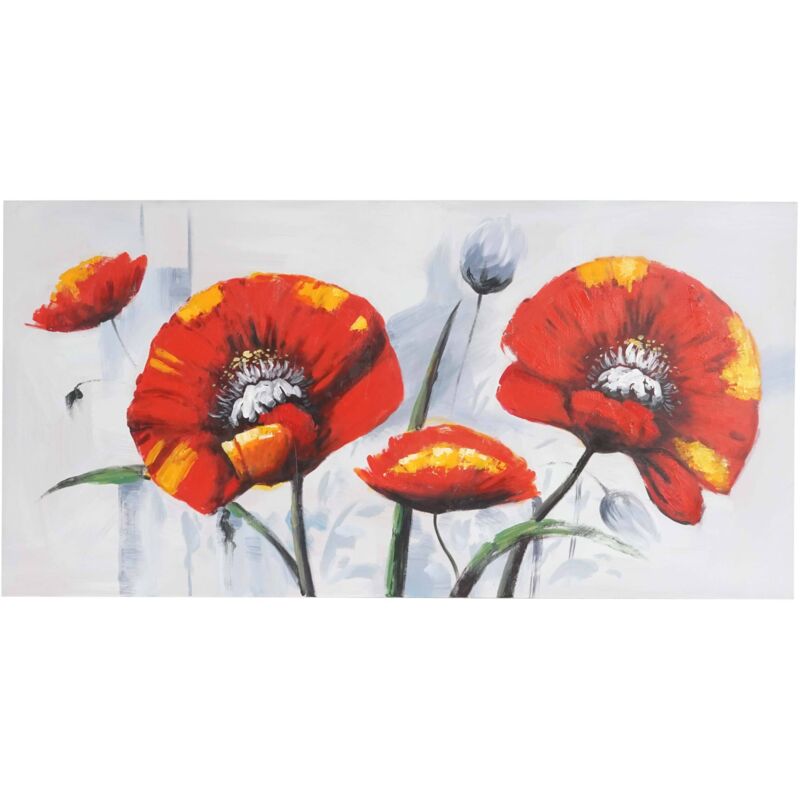 Wandbild Roter Mohn, 100% handgemaltes Ölgemälde Gemälde XL, 140x70cm
