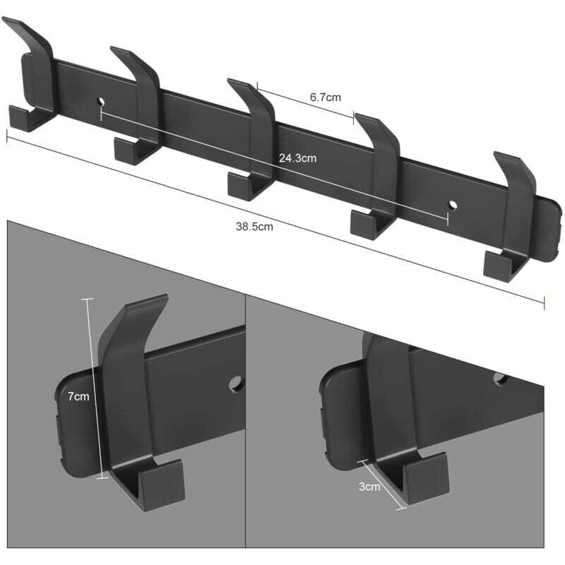 Wandgarderobe, Badezimmerhaken mit 5 Haken zum Aufhängen von Rucksäcken, Jacken und Hüten, Türhänger – Schwarz