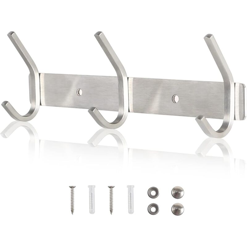 Fitags - Wandhaken, Edelstahlgarderobe, Garderobenleiste, Wandgarderobe, Wandgarderobe, Haken für Jacken, Mäntel, Schals, Handtaschen usw. (Silber, 3