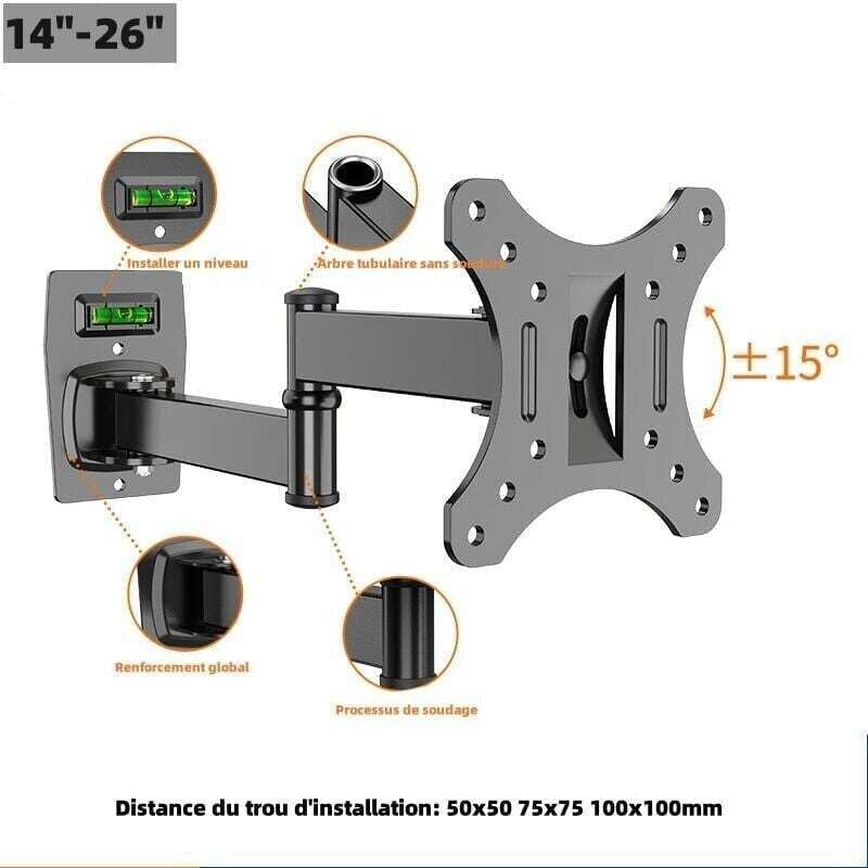Wandhalterung für Fernseher von 10 bis 26 Zoll mit Schwenkfuß, XU, voll beweglich mit Neige- und Schwenkarm EML602 - KZQ