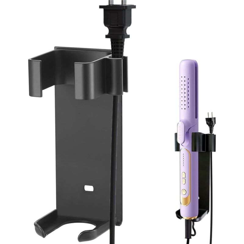 Wandhalterung für Glätteisen und Haartrockner, schwarzes Aluminium, eine praktische Lösung für die übersichtliche Aufbewahrung (keine Schrauben