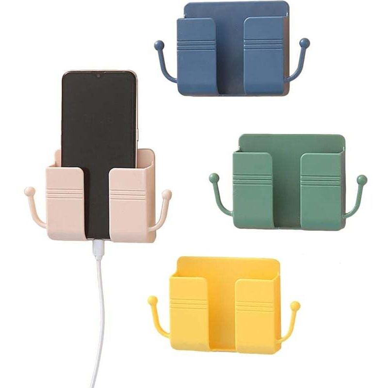 Wandhalterung für Telefon, 4-teiliger Fernbedienungs-Organizer, ABS-Wandhalterung für Mobiltelefone mit Haken für Handy-Ladeständer, Aufkleber