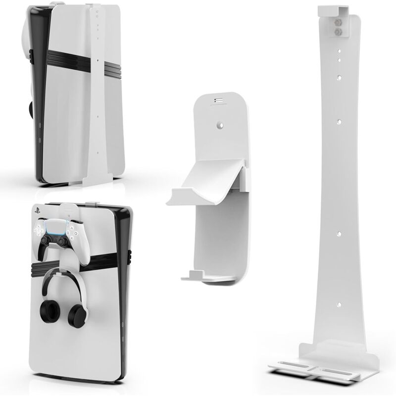 Wandhalterung PS5 Slim Set, Stabile Stahlwandständer für Konsole, Controller-Halter & Kopfhöreraufhänger