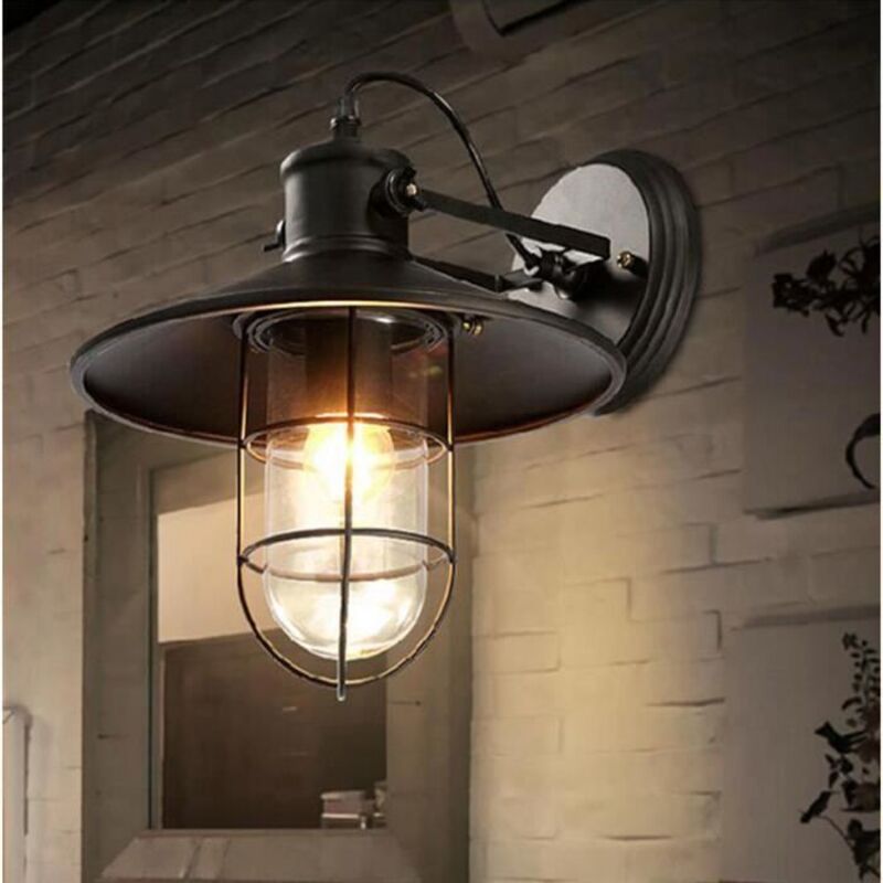 Wandlampe e27 Metall Eisen Wandleuchte für Außen Garten, Veranda, Terrasse, Garten - Schwarz