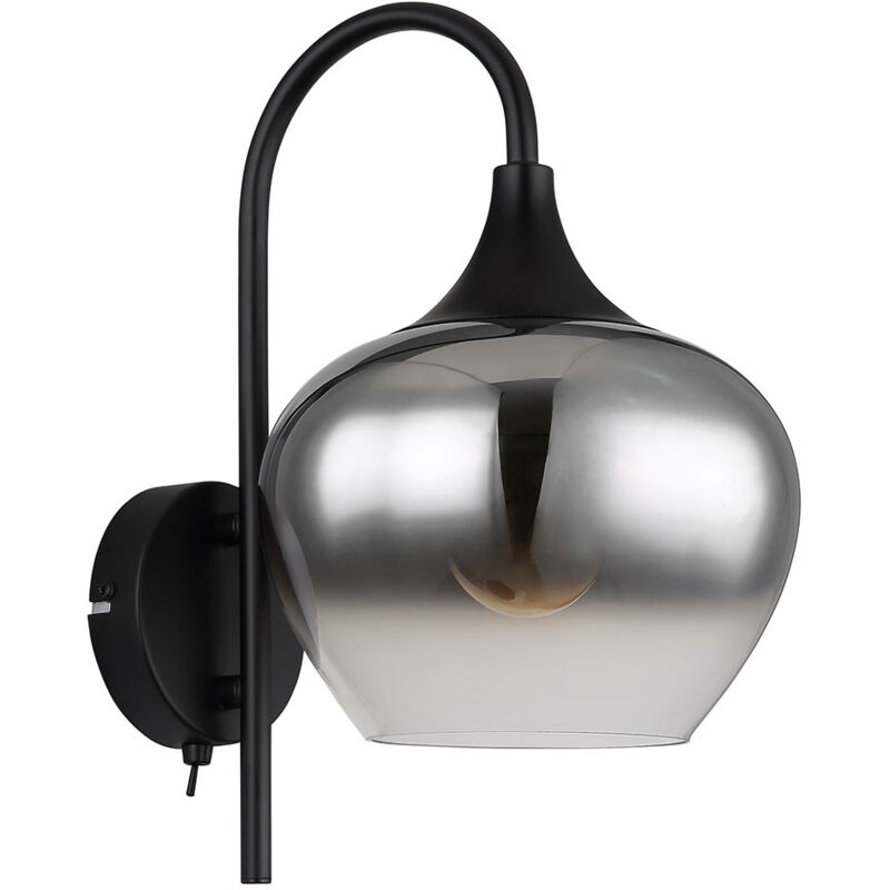 Wandlampe schwarz Wandleuchte Wohnzimmerlampe Rauchglas Flurleuchte, Kippschalter, 1x E27, BxH 18 x32 cm