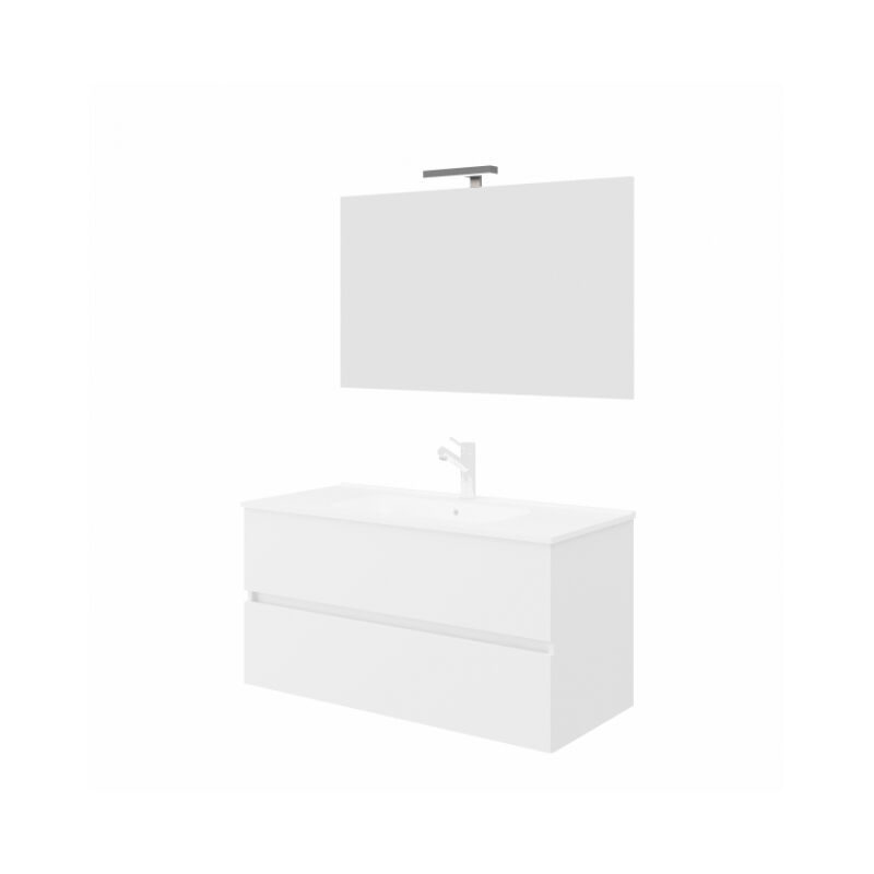 Arati Bath&shower - Hängender Badezimmerschrank 100 cm aus glänzend weißem Holz mit Waschbecken und Spiegel – Empoli - mit spiegel und led Lampe