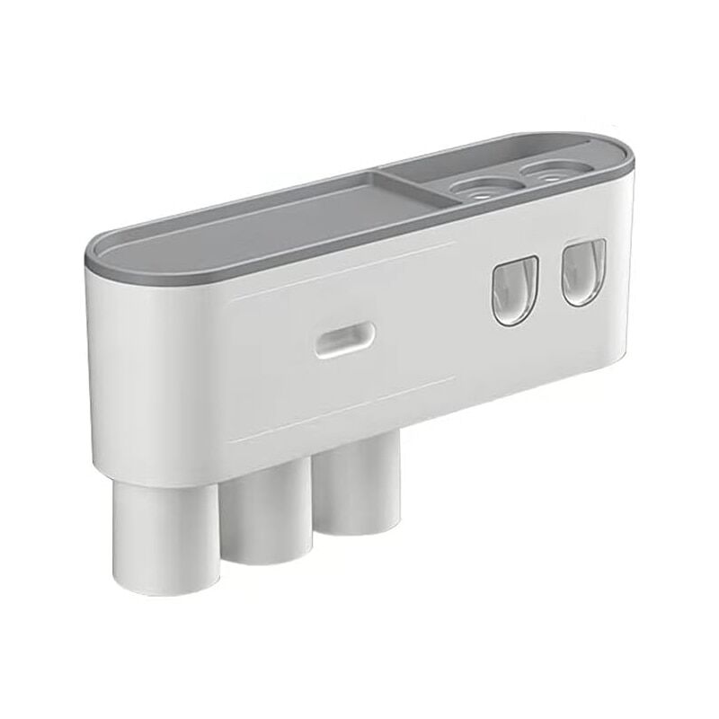 Wandmontierter Zahnbürstenhalter mit zwei automatischen Zahnpastaspendern, mit 2–3 Tassen (grau, 2 Zahnpastaspender, 3 Tassen)