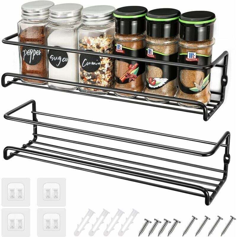Wandmontiertes Gewürzregal für die Küche, 2-stöckiges Gewürzregal aus Edelstahl mit Kleber und Schrauben, perfekt für die Küche