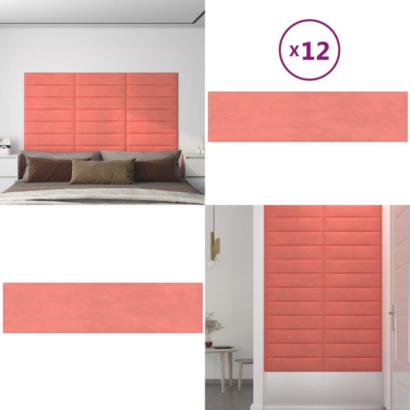 Wandpaneele 12 Stk. Rosa 60x15 cm Samt 1,08 m² - Samt Wandpaneele - Rosa Wanddeko - Wohnzimmer Deko - Schlafzimmer Deko - Wandschmuck - Home & Living
