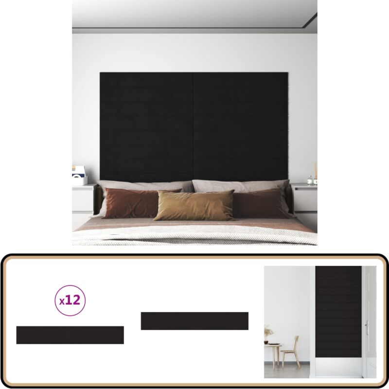 Vidaxl - Wandpaneele 12 Stk. Schwarz 90x15 cm Samt 1,62 m² - Samt Wandpaneele - Wanddeko - Wohnzimmer Deko - Schlafzimmer Deko - Wandschmuck