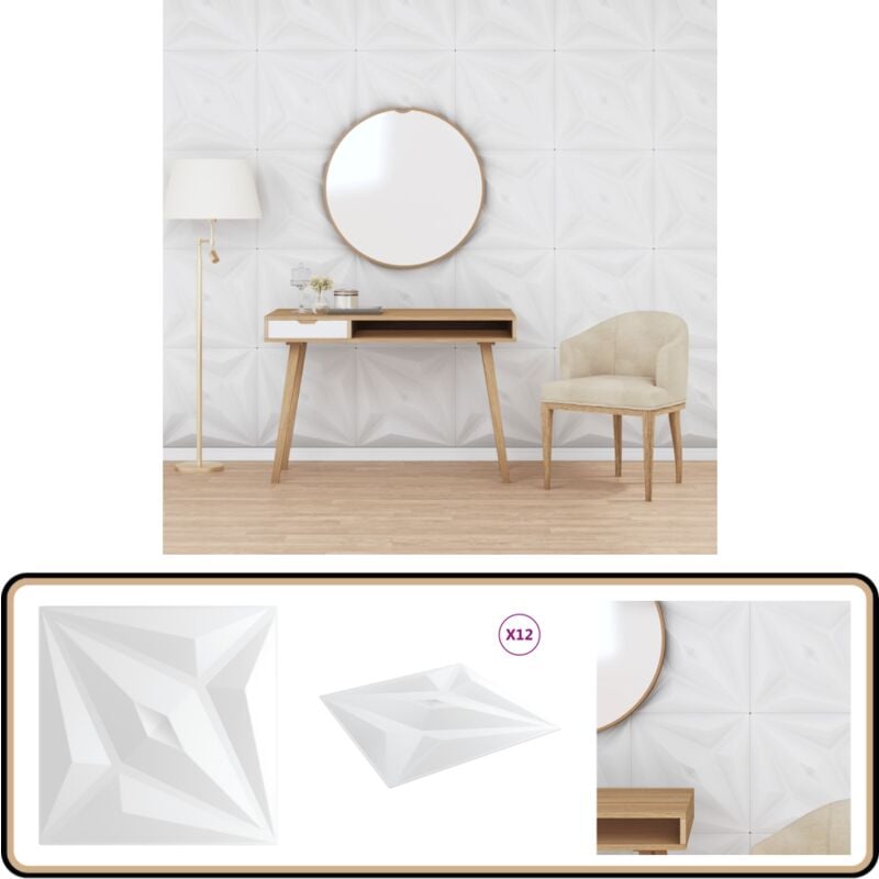 Wandpaneele 12 Stk. Weiß 50x50 cm XPS 3 m² Stern - Wandpaneele - Wandsystem - 3D Tapete - Wohnwände - Raumgestaltung