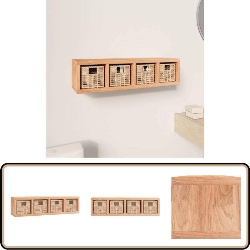 Wandregal mit Körben 62x18x16 cm Massivholz Nussbaum - Holz Regal - Wandregal - Nussbaum Regal - Nussbaum Möbel - Wohnraum Dekoration