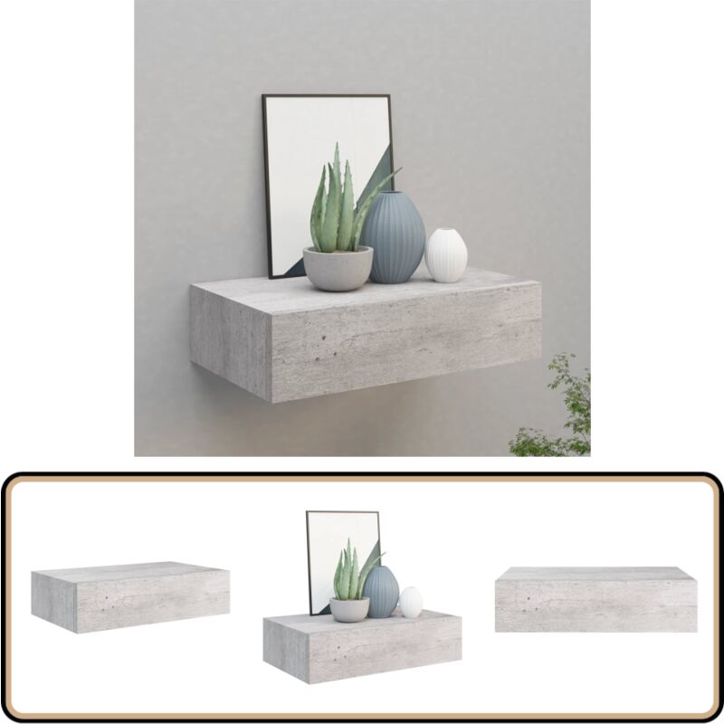 Wandregal mit Schublade Betongrau 40x23,5x10 cm mdf - Wand Regal - Regal Mit Schublade - Betongrau Regal - Wohnzimmer Möbel - Schlafzimmereinrichtung
